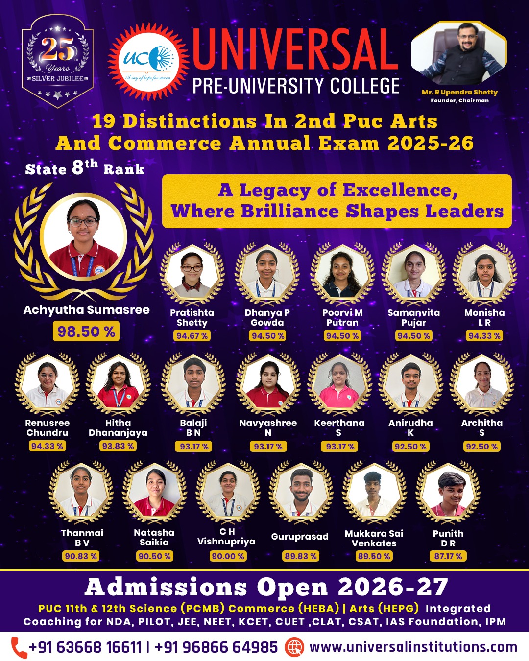 II PUC Results 2025-26 - Universal PU College Achievements